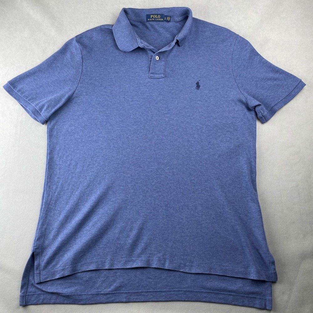 Polo Ralph Lauren Men L Blue Heathered Short Sleeve Polo Shirt Pony Preppy Daily